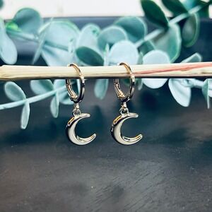 Lunar Charm Crescent Moon Huggie Hoop Earrings | 14K Rose Gold Plated| Celestial